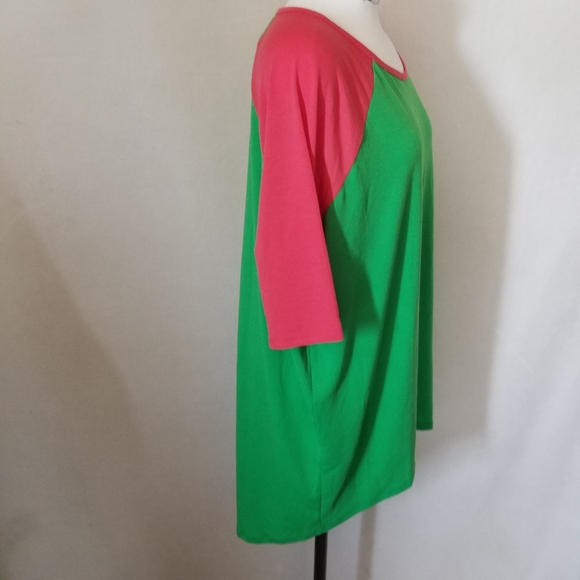 Lularoe Irma Size XS Green Red/Pink Sleeves. Condi - Picture 3 of 6